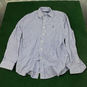 Ralph Lauren Striped Button Down Long Sleeve Shirt - Blue & White - Mens L